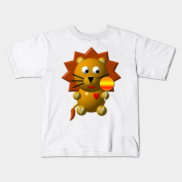 Cute Lion with a Lollipop Kids T-Shirt by CuteCrittersWithHeart